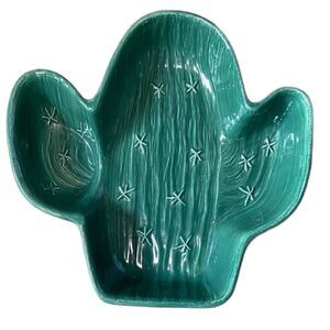 Treasure Craft Made in USA Cactus Shaped Green Ceramic Serving Dish